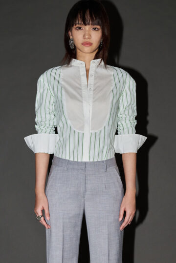 Bib-front Fitted Striped Shirt